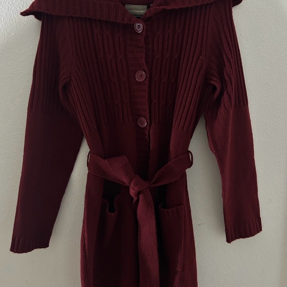 Burgundy Knit Cardigan with Belt